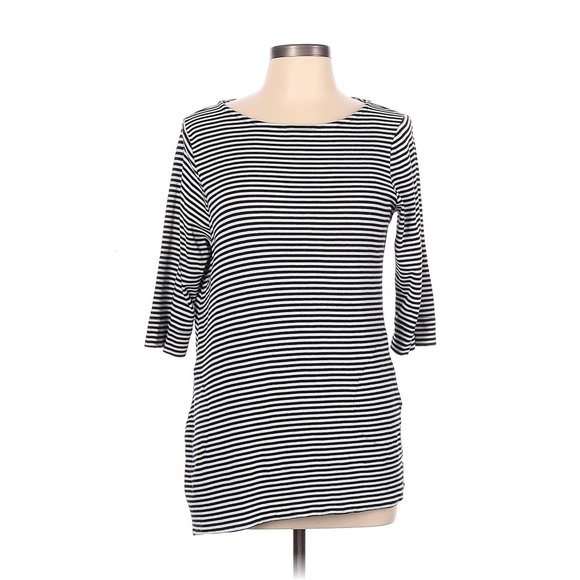 Chico's Black & White Stripe Casual Blouse Large Petite LP - Picture 1 of 2